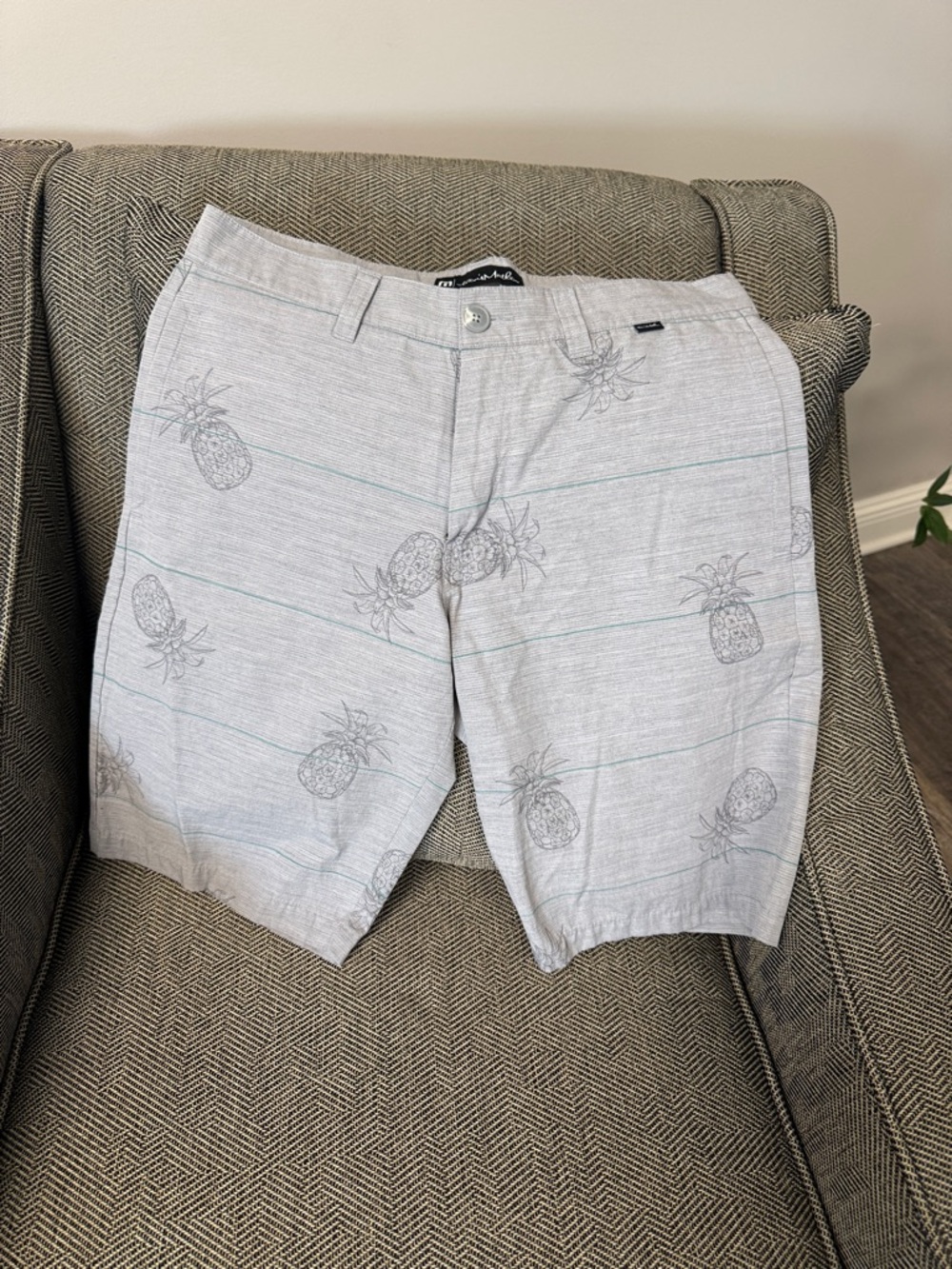 Travis Mathew Gray Pineapple-Print Flat Front Shorts